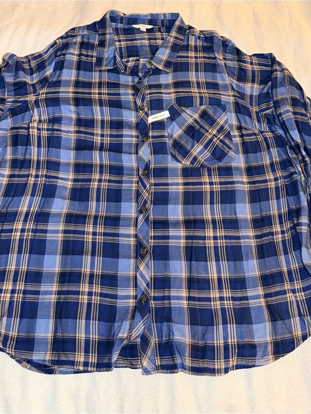 Terra & Sky Blue and Navy Plaid Button-Up Blouse